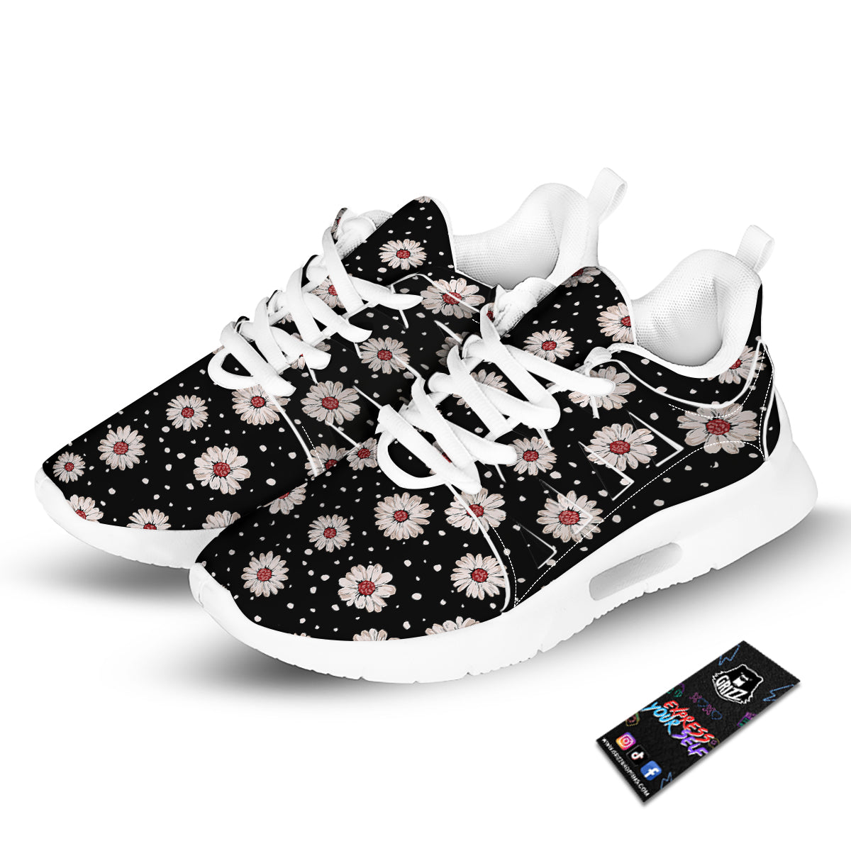 Floral Daisy Watercolor Print Pattern Tennis Shoes-grizzshop