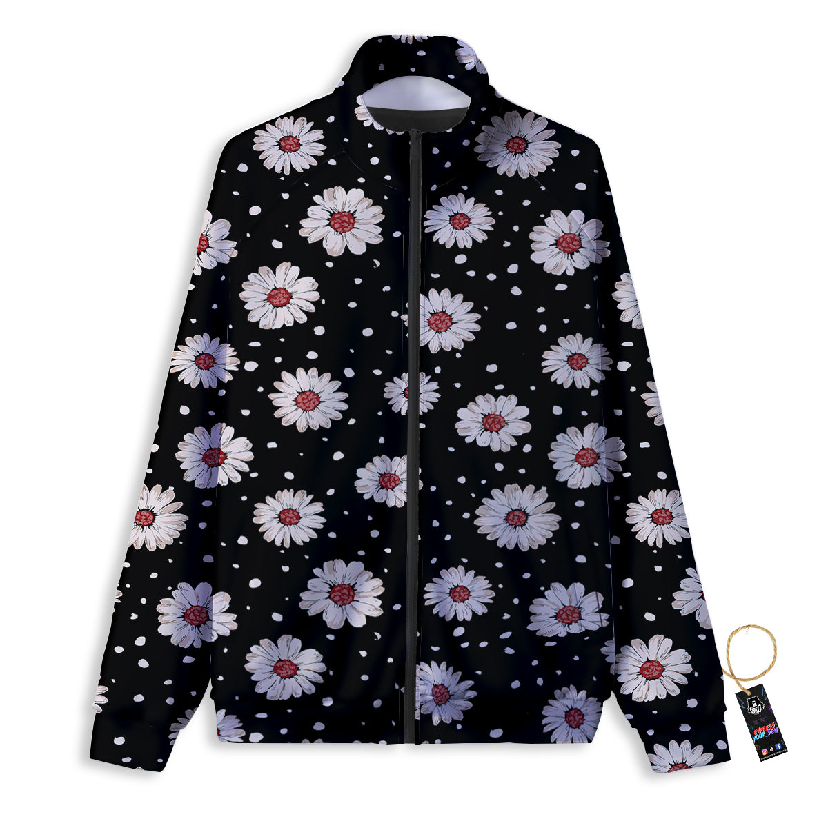 Floral Daisy Watercolor Print Pattern Track Jacket-grizzshop