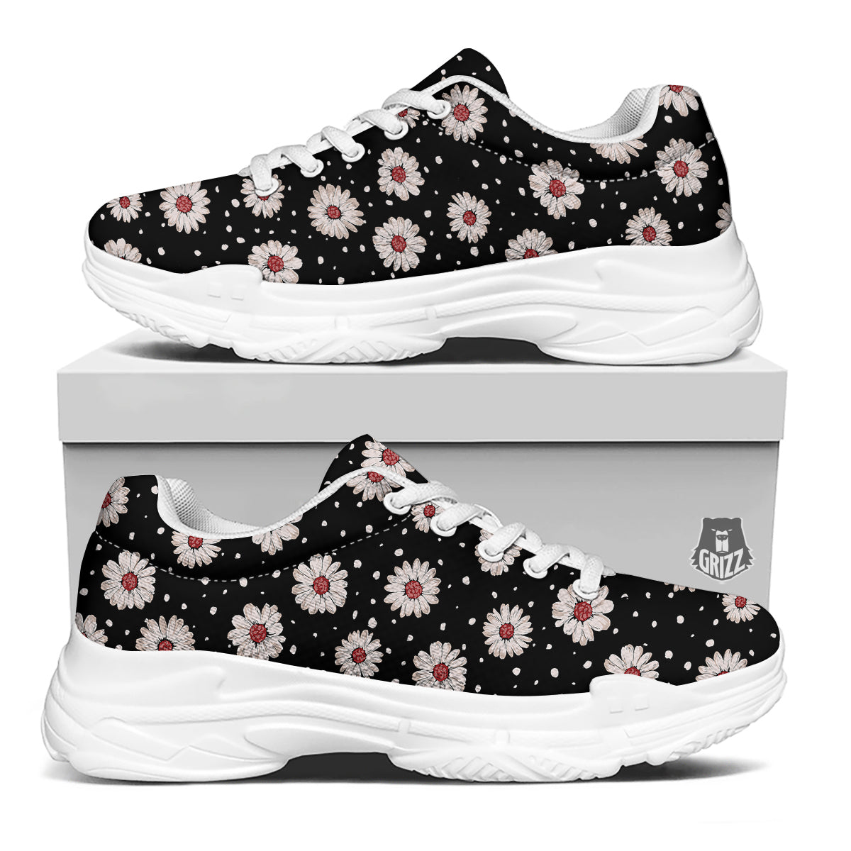 Floral Daisy Watercolor Print Pattern White Chunky Shoes-grizzshop