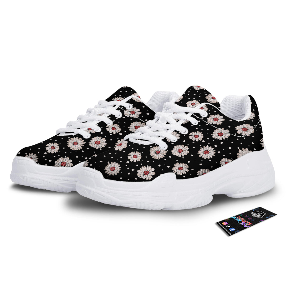 Floral Daisy Watercolor Print Pattern White Chunky Shoes-grizzshop