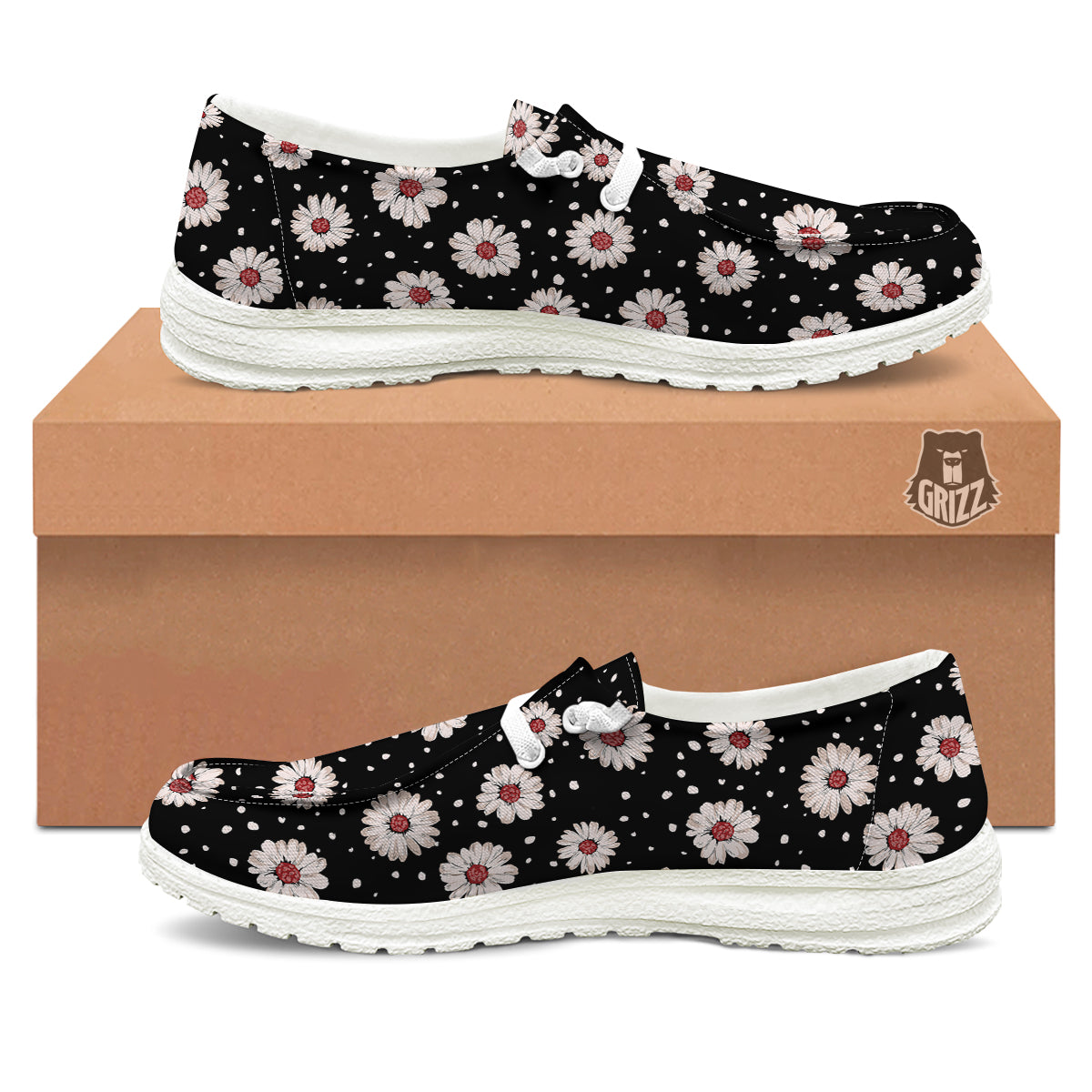 Floral Daisy Watercolor Print Pattern White Loafers-grizzshop