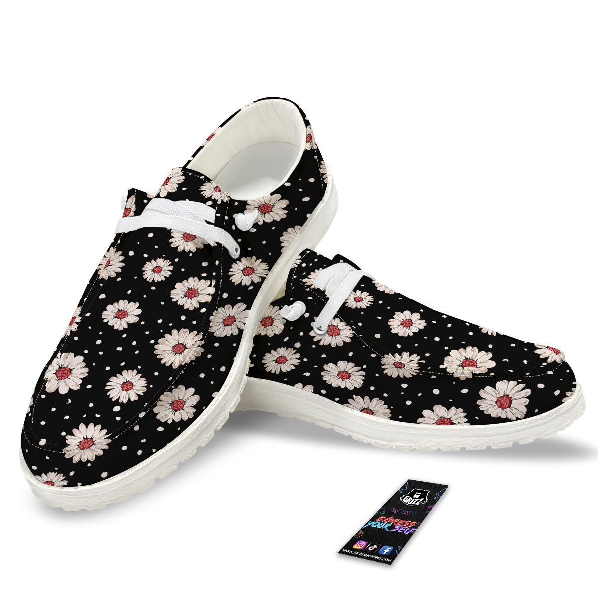 Floral Daisy Watercolor Print Pattern White Loafers-grizzshop