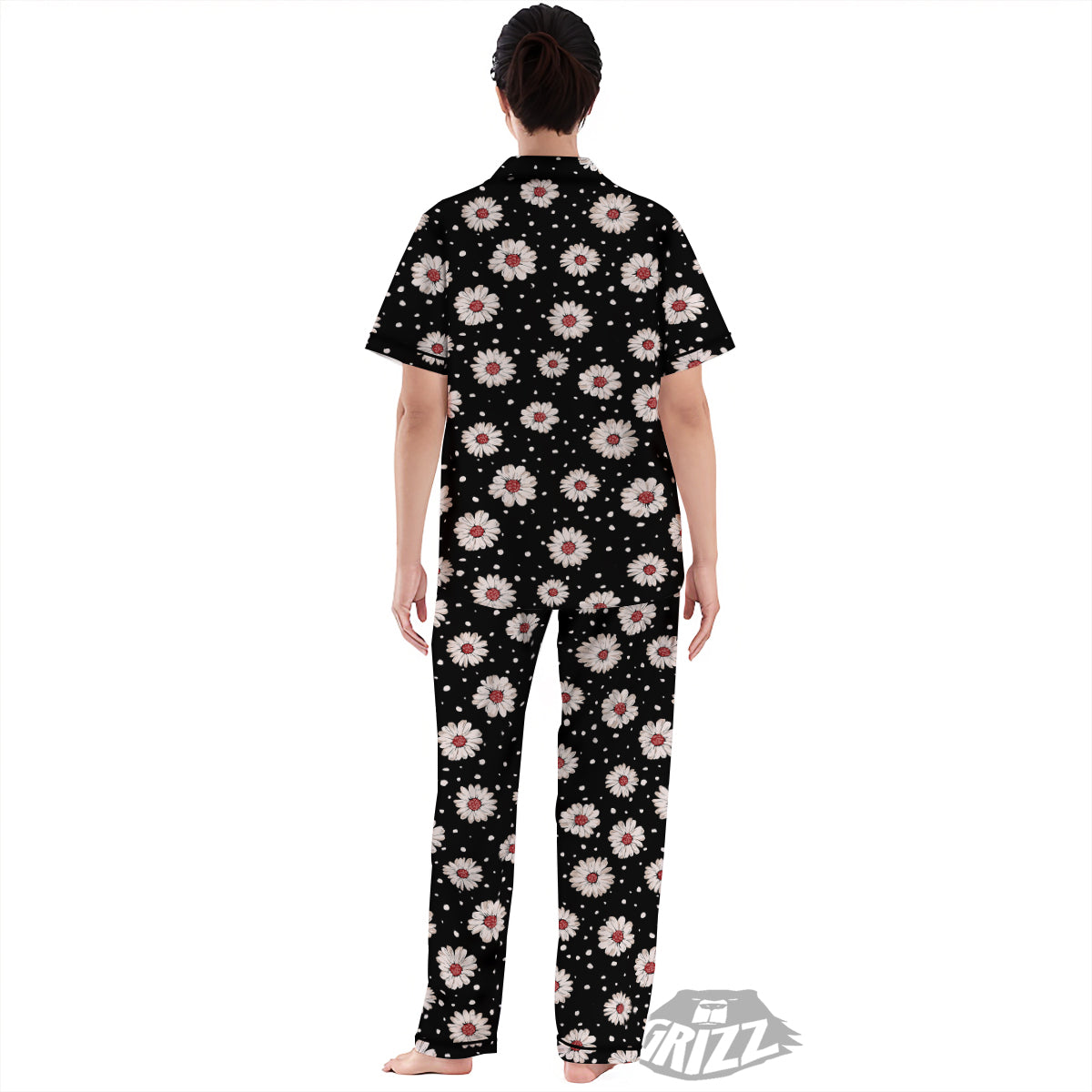 Floral Daisy Watercolor Print Pattern Women's Pajamas Set-grizzshop