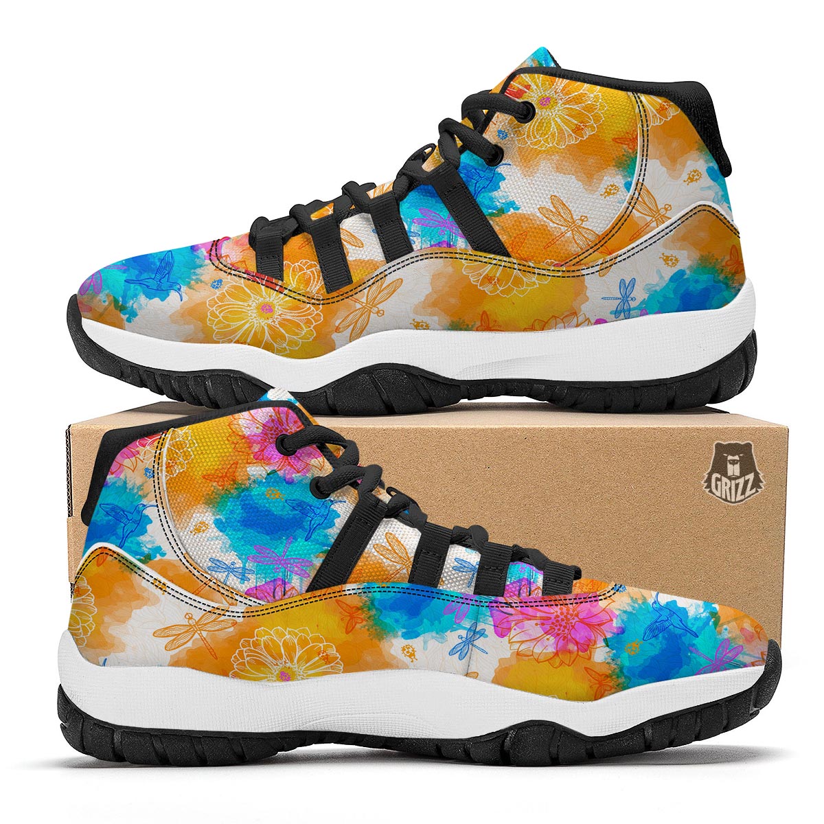 Floral Dragonfly Black Bball Shoes-grizzshop