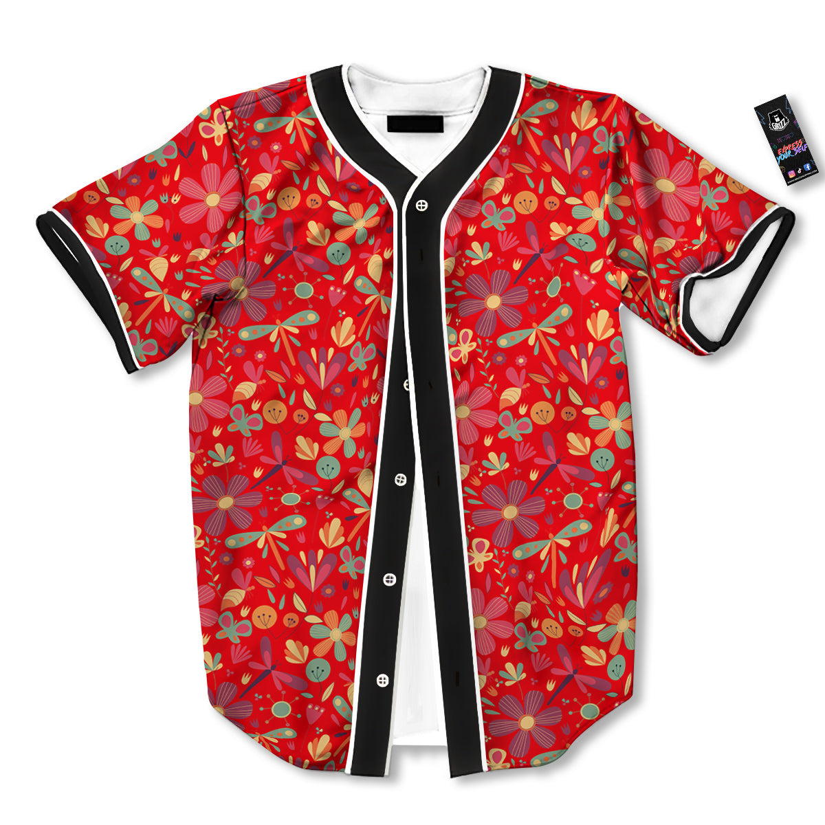 Floral Dragonfly Christmas Print Pattern Baseball Jersey-grizzshop