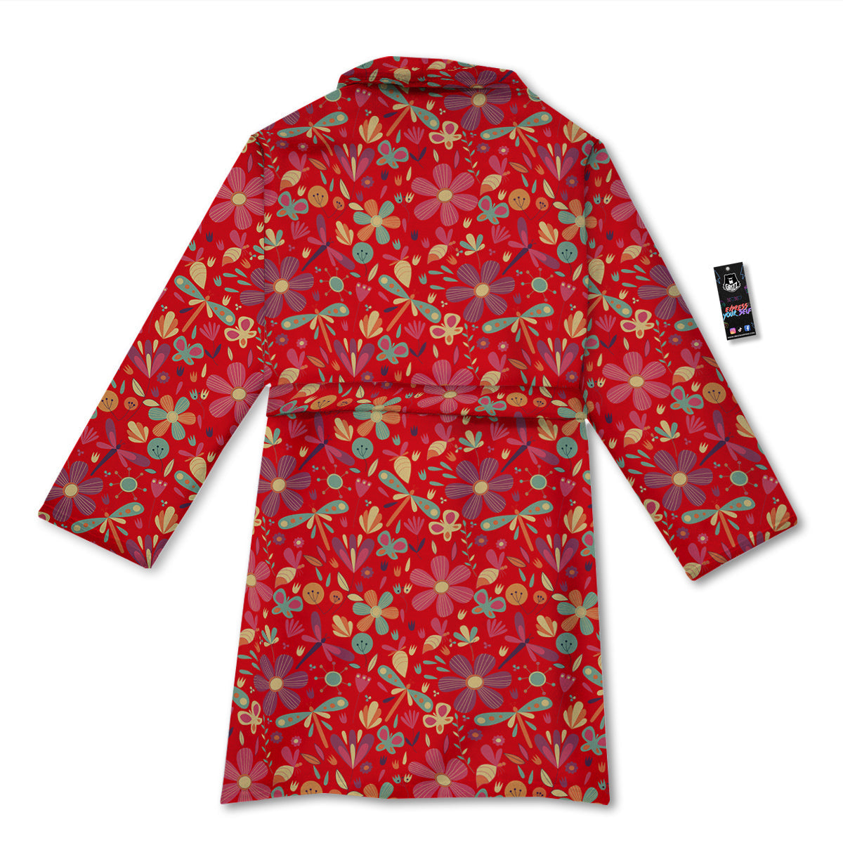 Floral Dragonfly Christmas Print Pattern Bathrobe-grizzshop