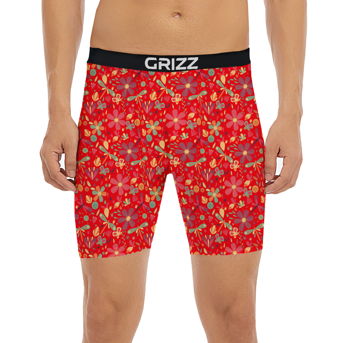 Floral Dragonfly Christmas Print Pattern Boxer Briefs-grizzshop