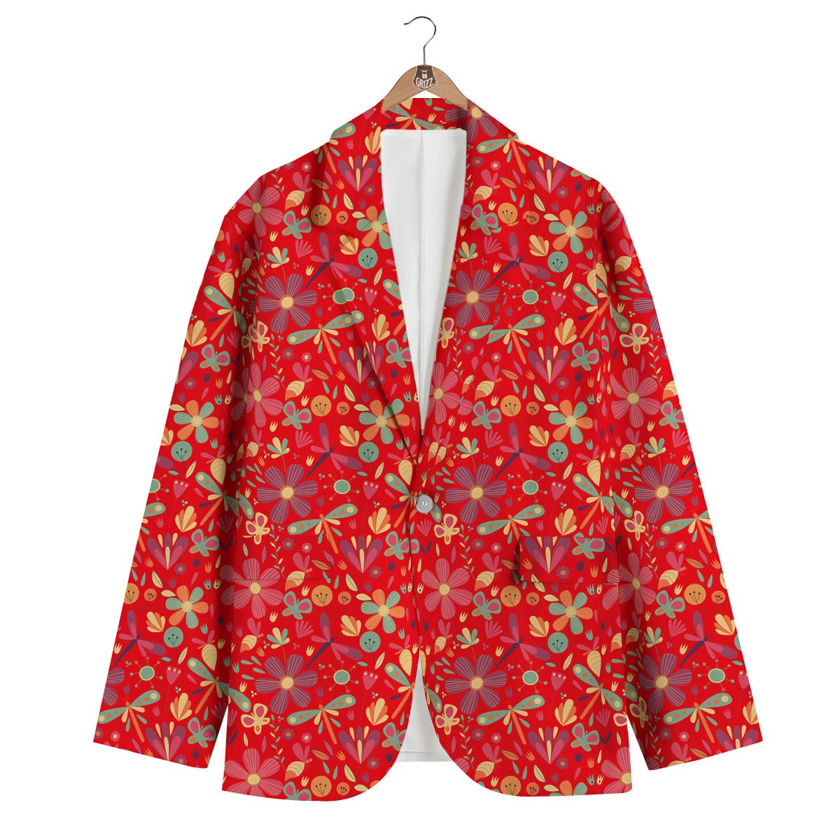 Floral Dragonfly Christmas Print Pattern Men's Blazer-grizzshop