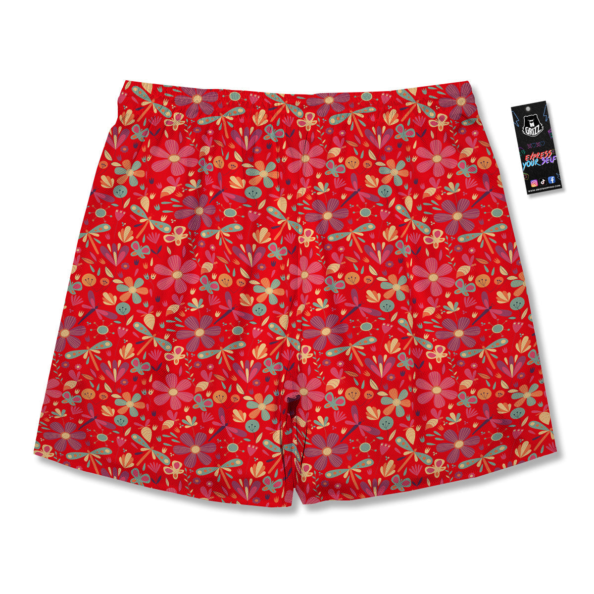 Floral Dragonfly Christmas Print Pattern Men's Running Shorts-grizzshop