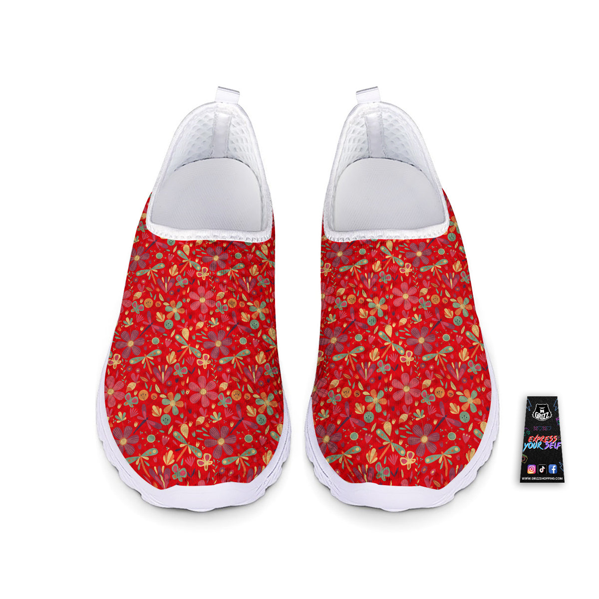 Floral Dragonfly Christmas Print Pattern Nurse Shoes-grizzshop