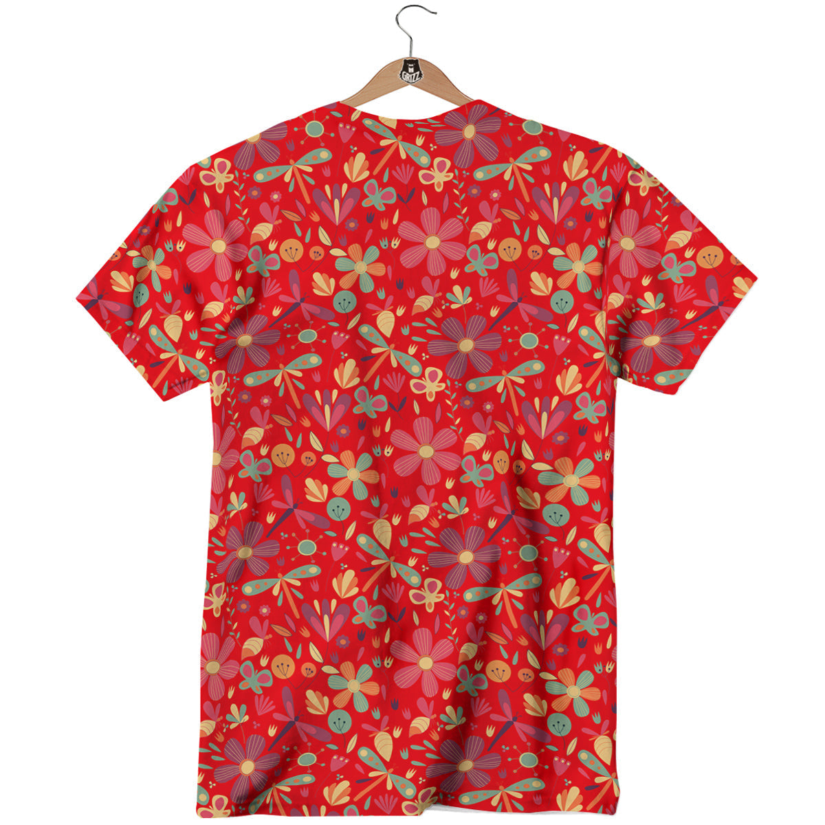 Floral Dragonfly Christmas Print Pattern T-Shirt-grizzshop