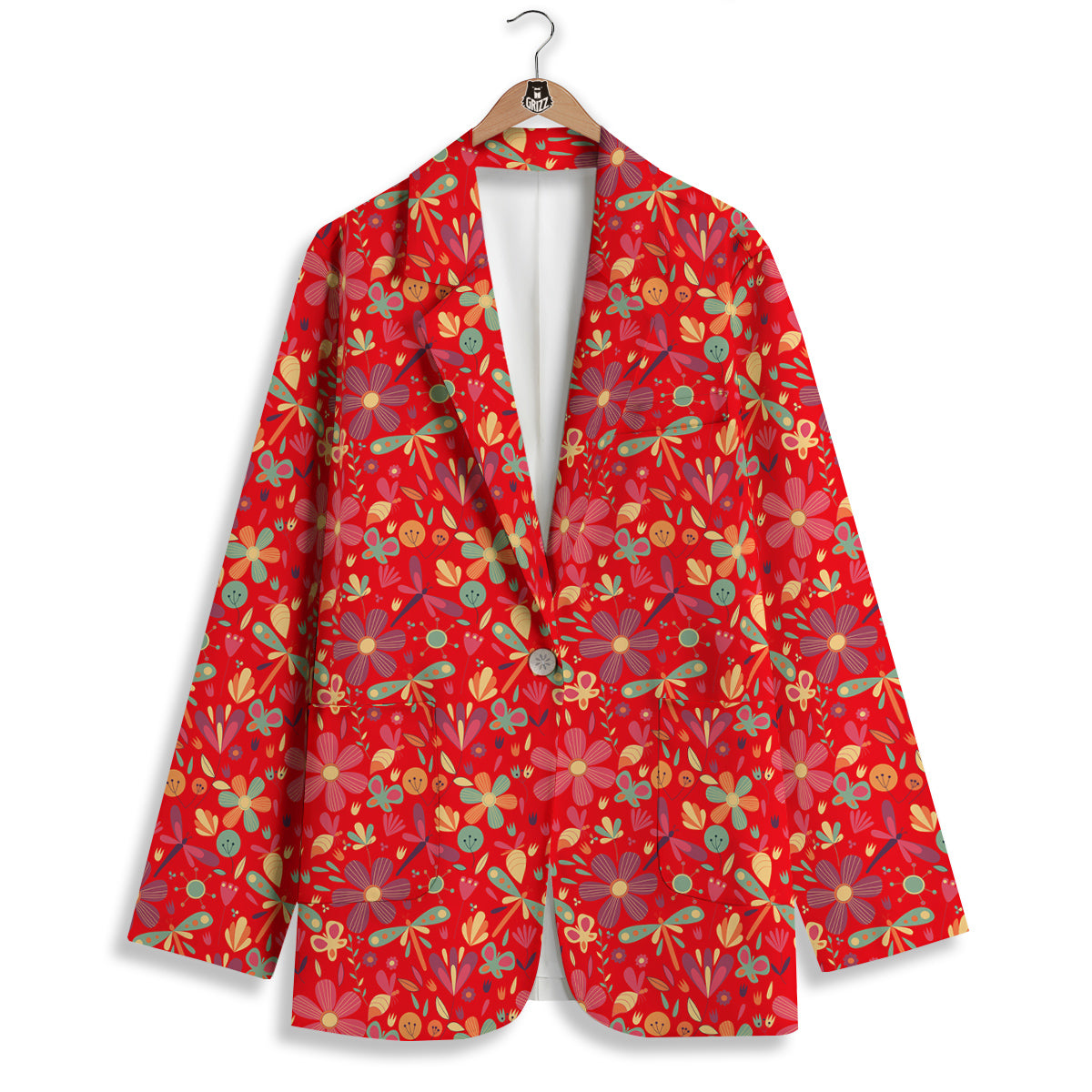 Floral Dragonfly Christmas Print Pattern Women's Blazer-grizzshop