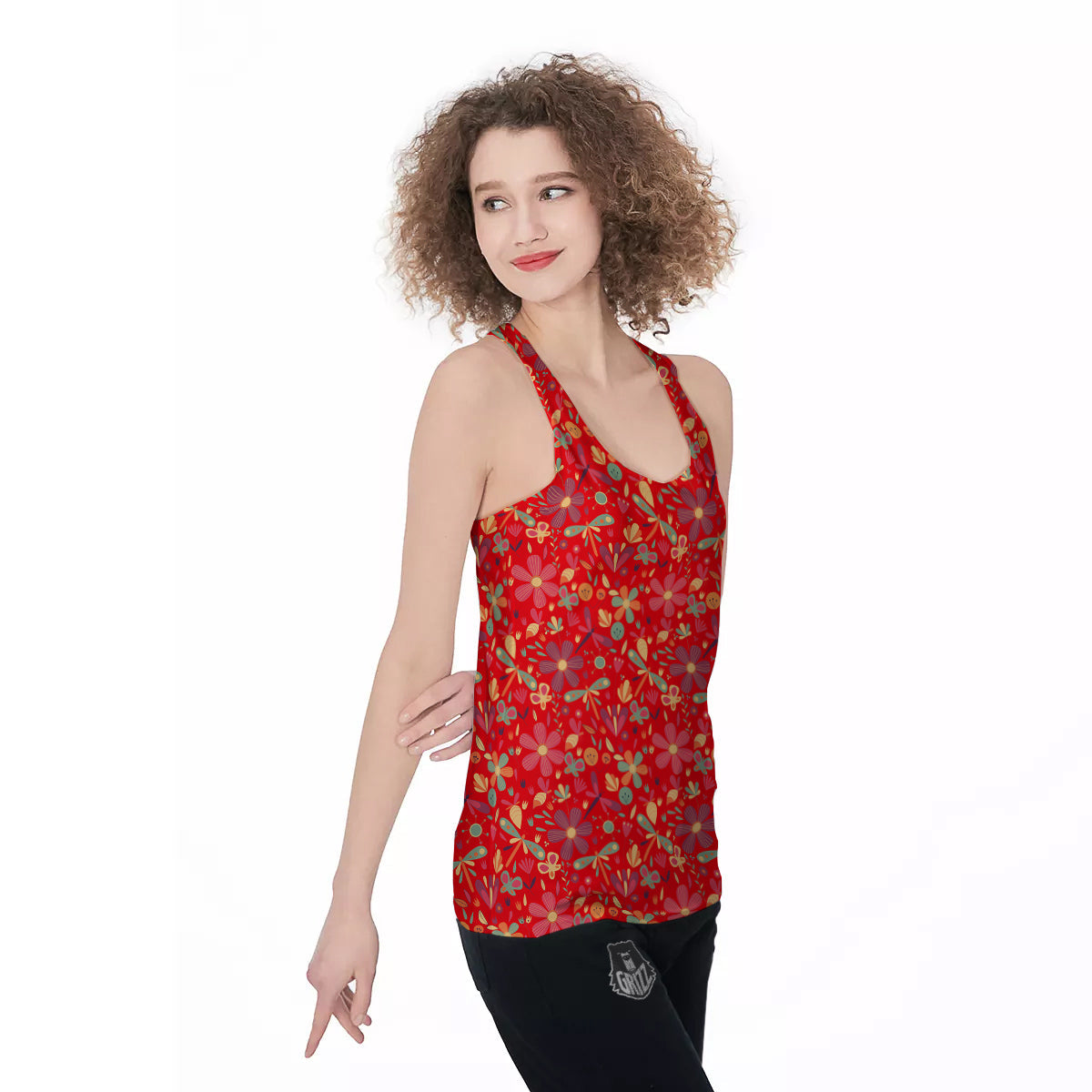 Floral Dragonfly Christmas Print Pattern Women's Racerback Tank Top-grizzshop
