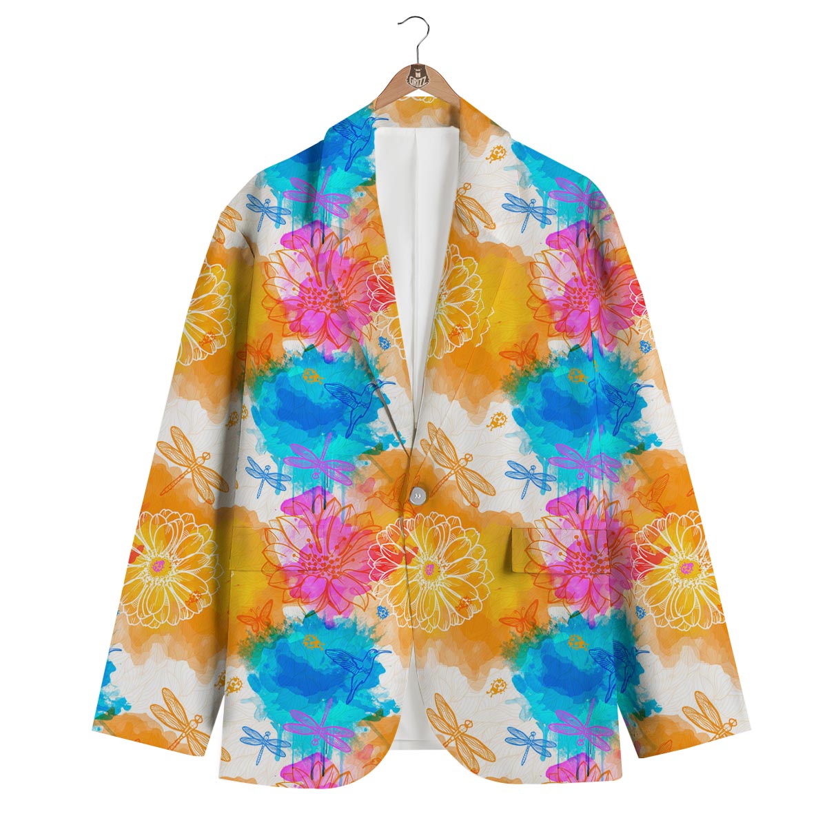 Floral Dragonfly Men's Blazer-grizzshop