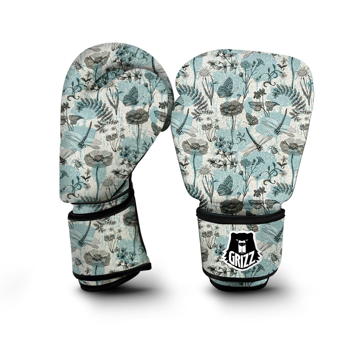 Floral Dragonfly Print Boxing Gloves-grizzshop