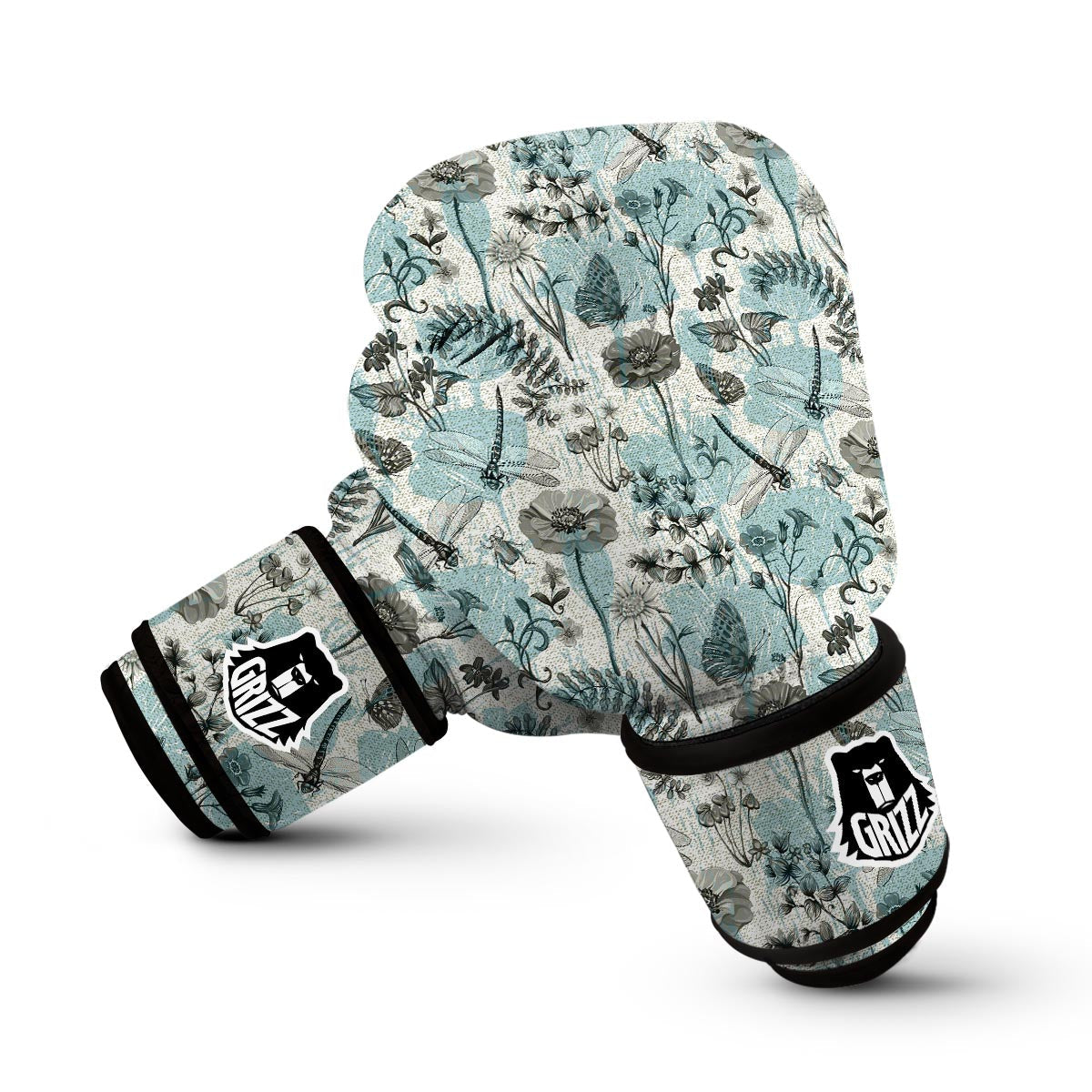 Floral Dragonfly Print Boxing Gloves-grizzshop