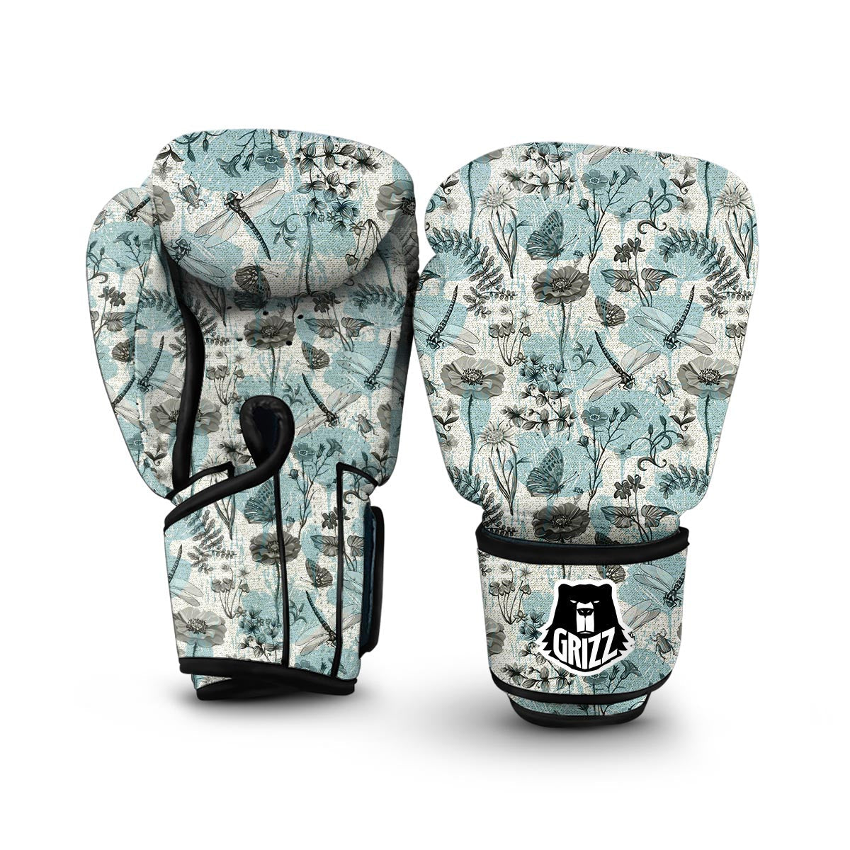 Floral Dragonfly Print Boxing Gloves-grizzshop