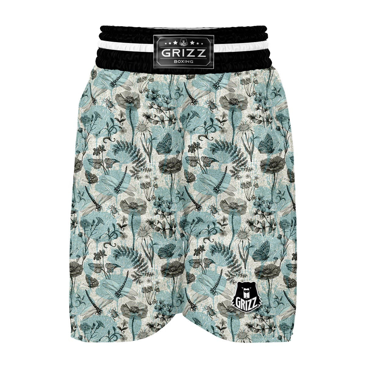 Floral Dragonfly Print Boxing Shorts-grizzshop