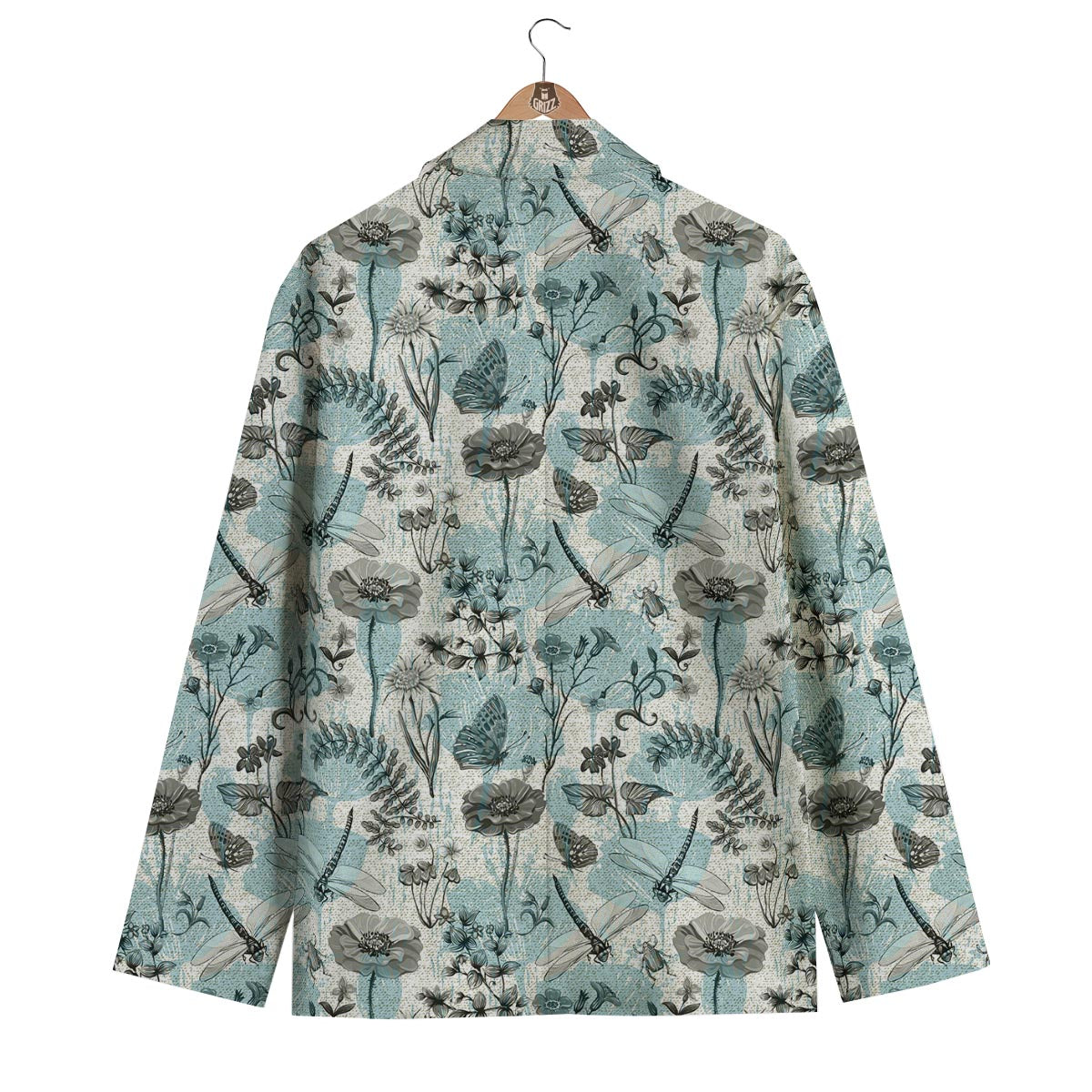 Floral Dragonfly Print Men's Blazer-grizzshop