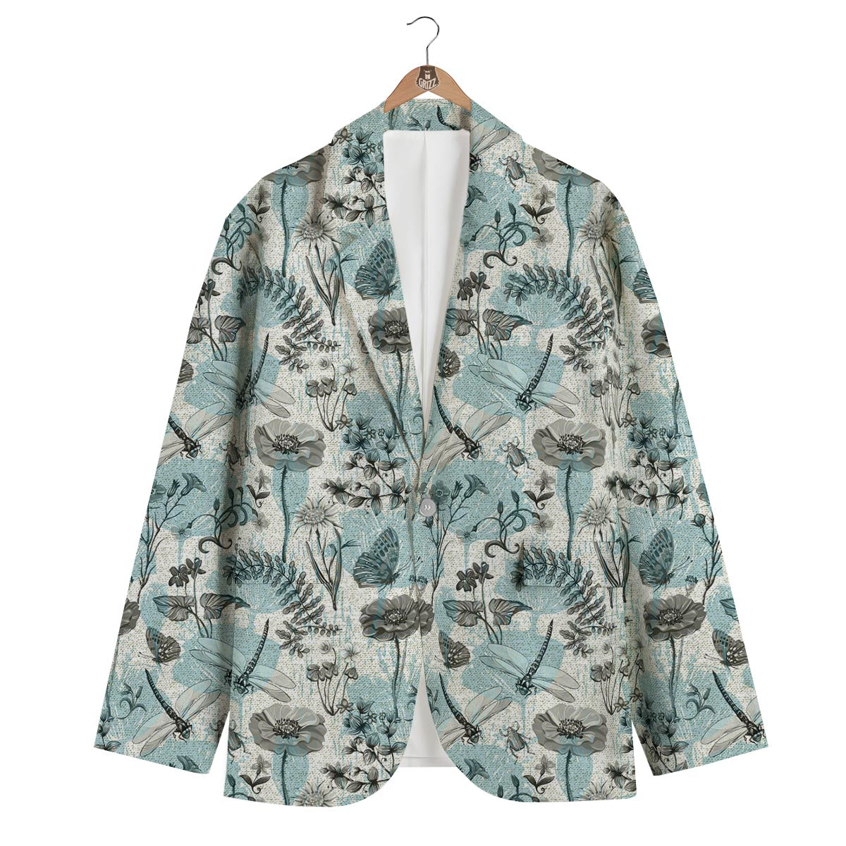 Floral Dragonfly Print Men's Blazer-grizzshop