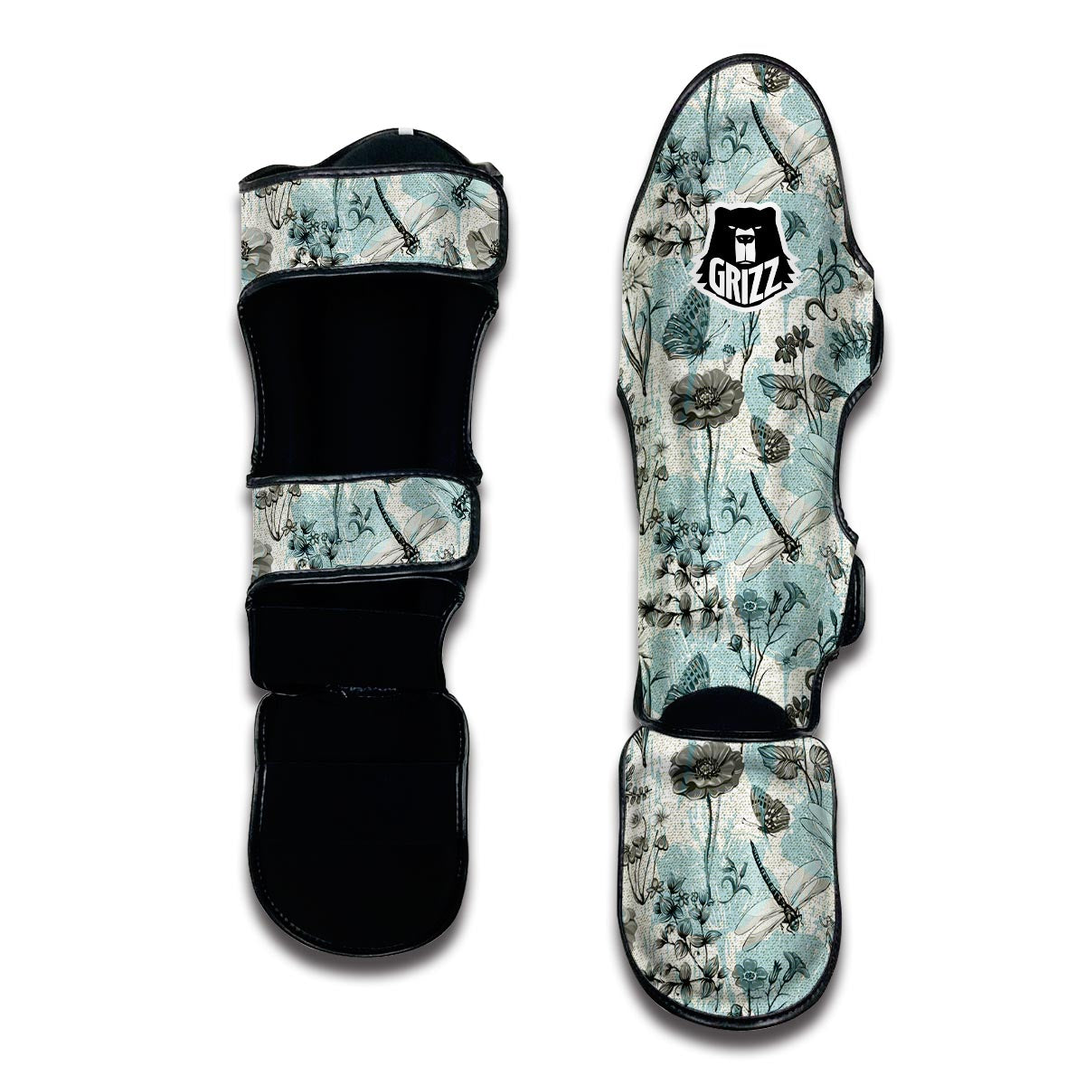 Floral Dragonfly Print Muay Thai Shin Guards-grizzshop