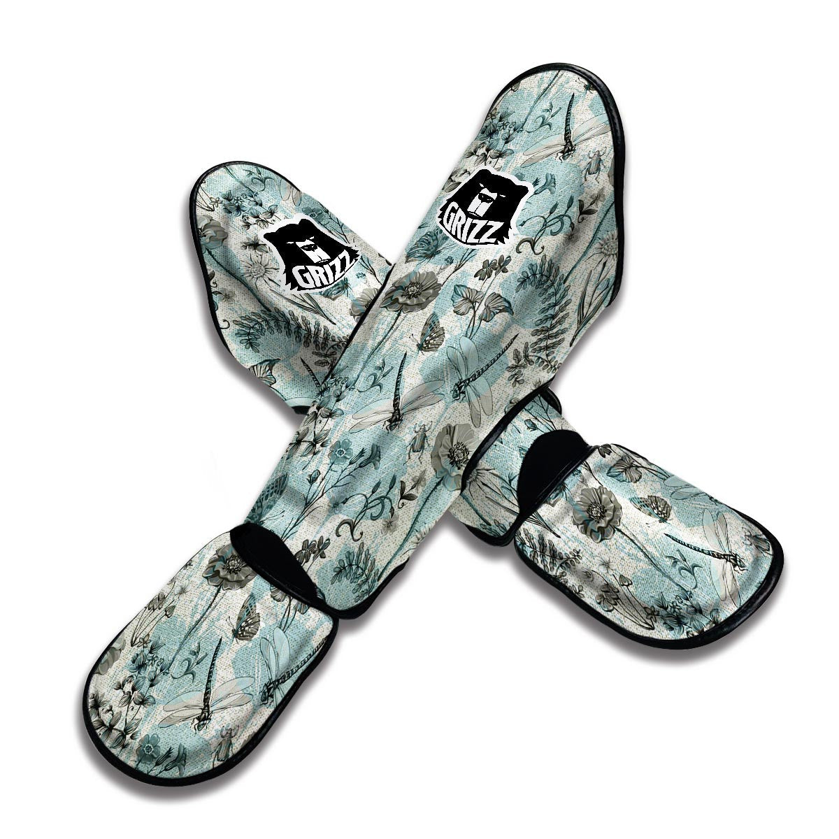 Floral Dragonfly Print Muay Thai Shin Guards-grizzshop