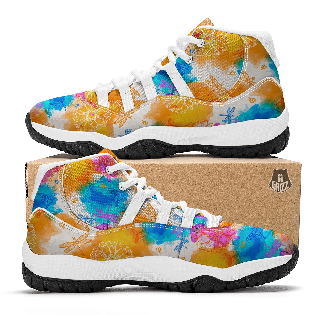 Floral Dragonfly White Bball Shoes-grizzshop