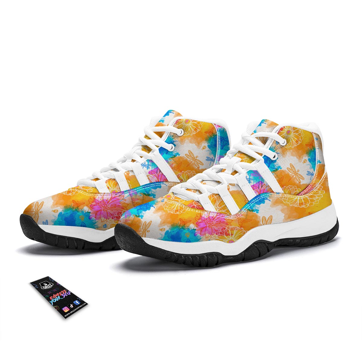 Floral Dragonfly White Bball Shoes-grizzshop