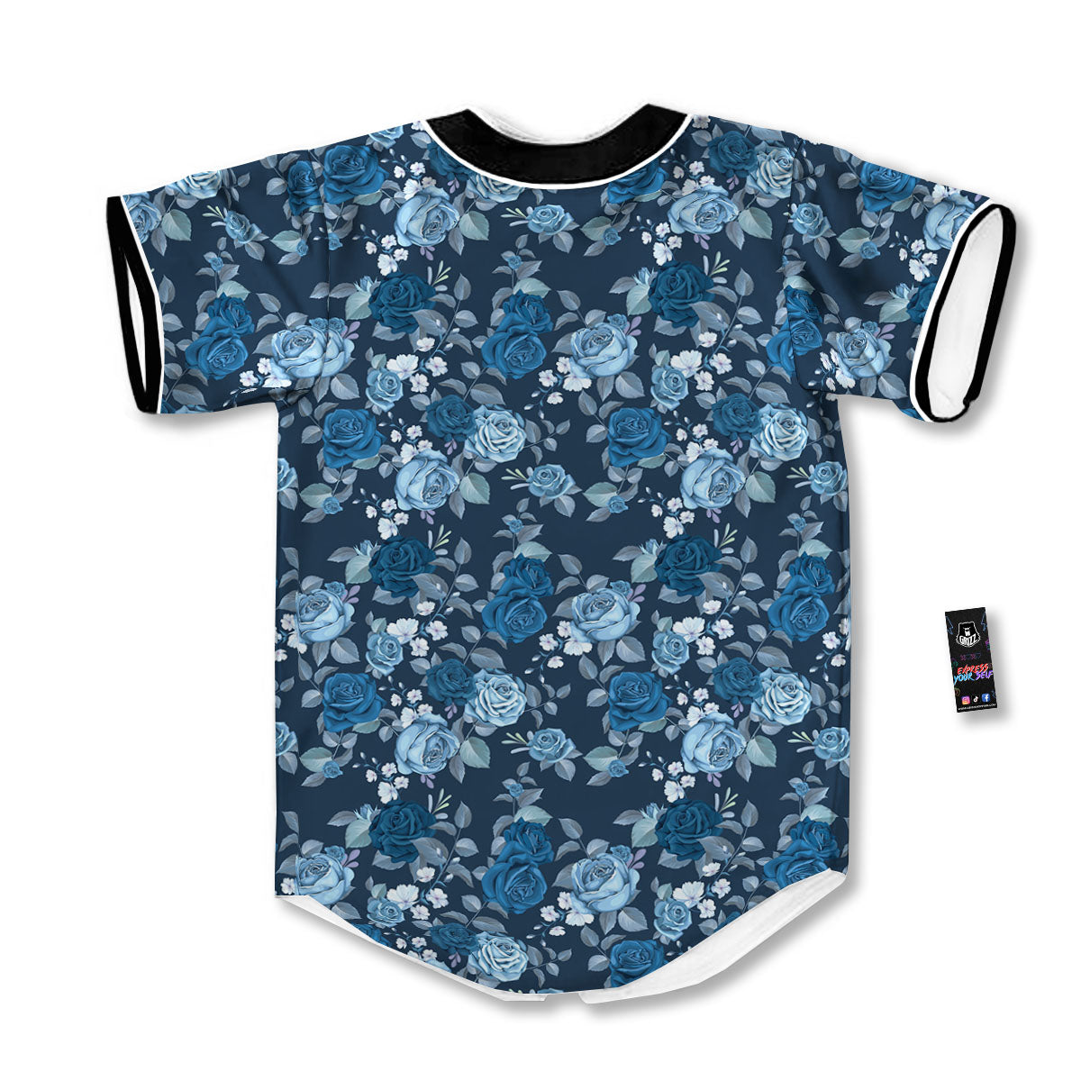 Floral Flower Blue Rose Print Pattern Baseball Jersey-grizzshop