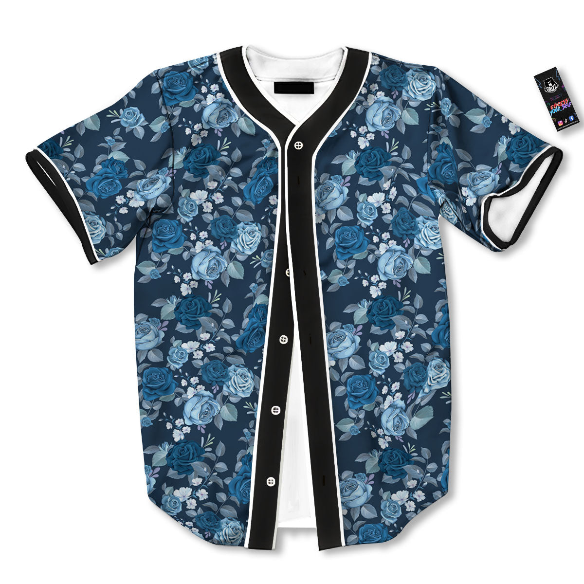 Floral Flower Blue Rose Print Pattern Baseball Jersey-grizzshop