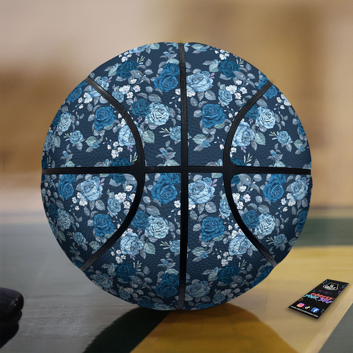 Floral Flower Blue Rose Print Pattern Basketball-grizzshop