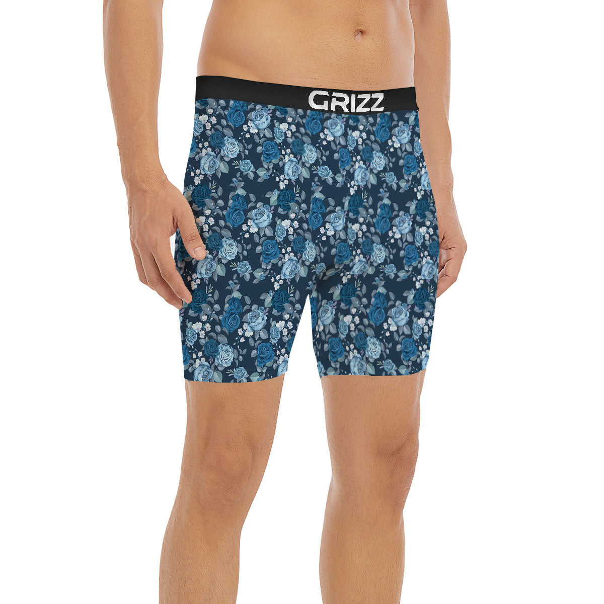 Floral Flower Blue Rose Print Pattern Boxer Briefs-grizzshop