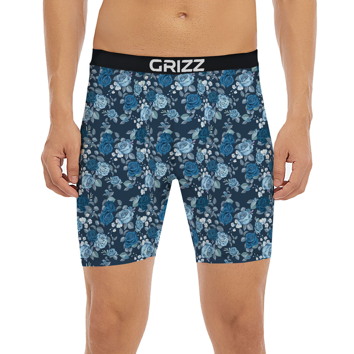 Floral Flower Blue Rose Print Pattern Boxer Briefs-grizzshop