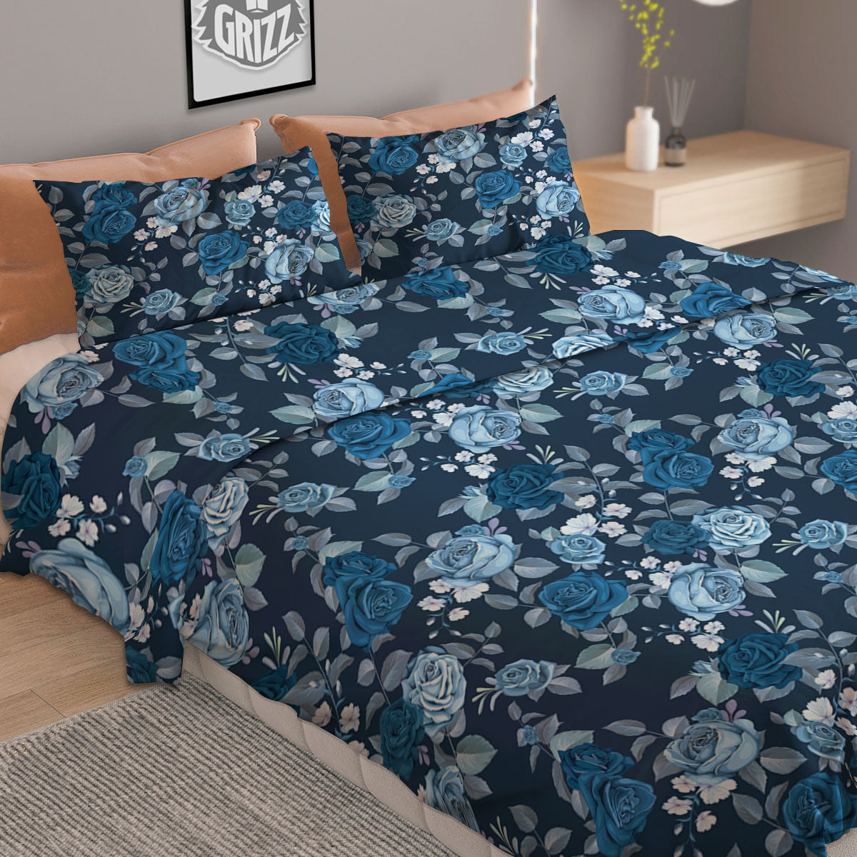 Flowers And Leaves Cute Dino Print Duvet Cover Bedding Set