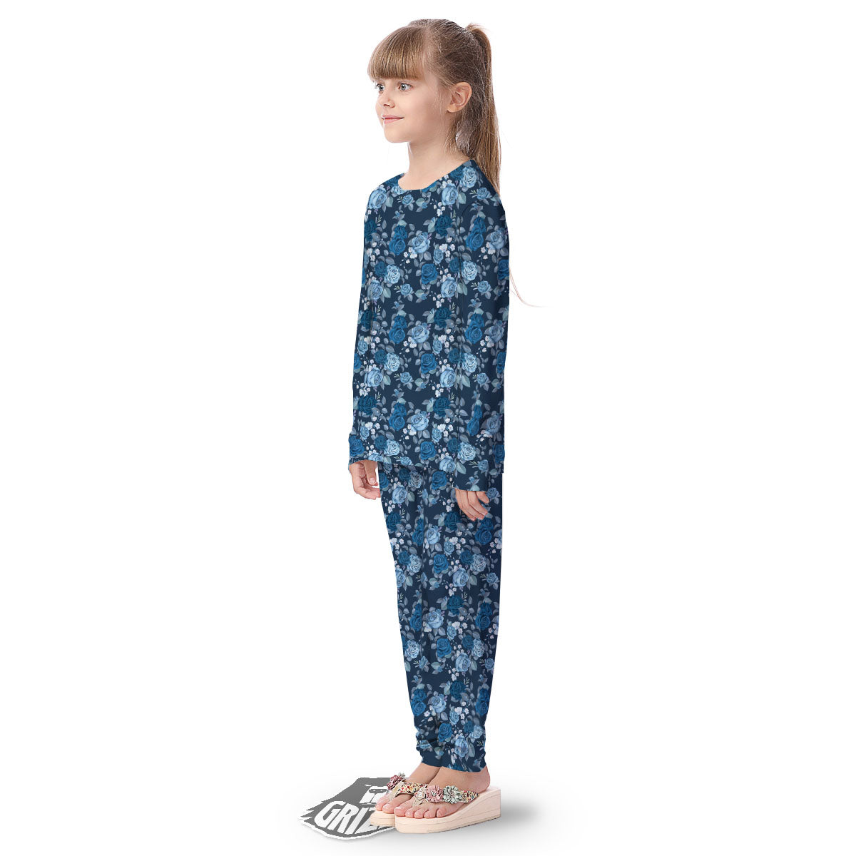 Floral Flower Blue Rose Print Pattern Kid's Pajamas-grizzshop
