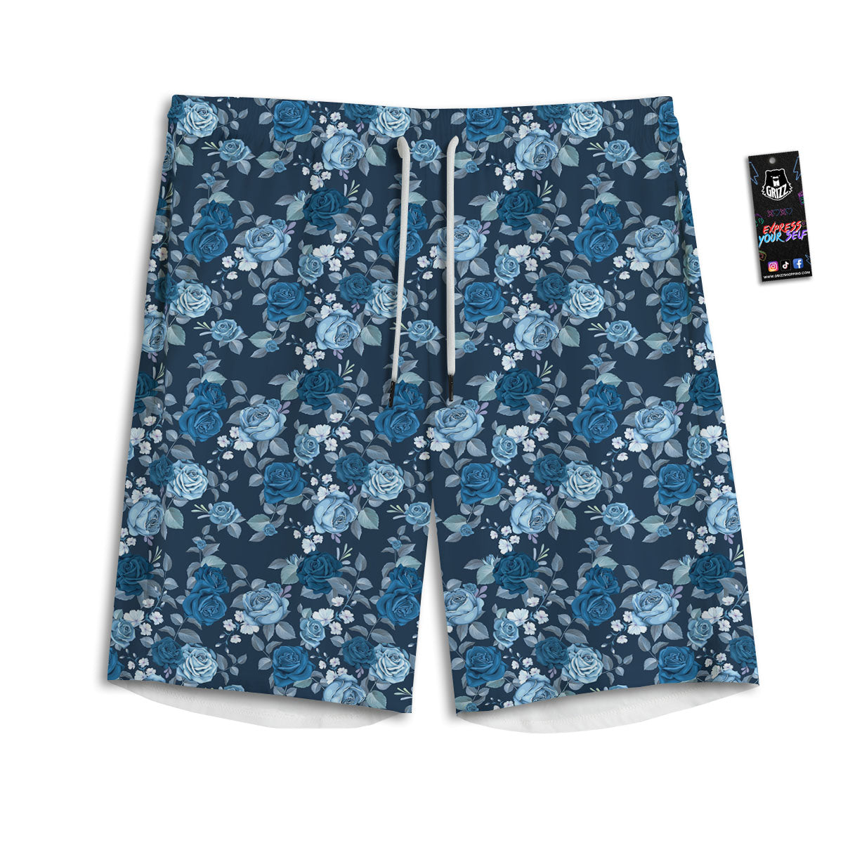 Floral Flower Blue Rose Print Pattern Men's Athletic Shorts