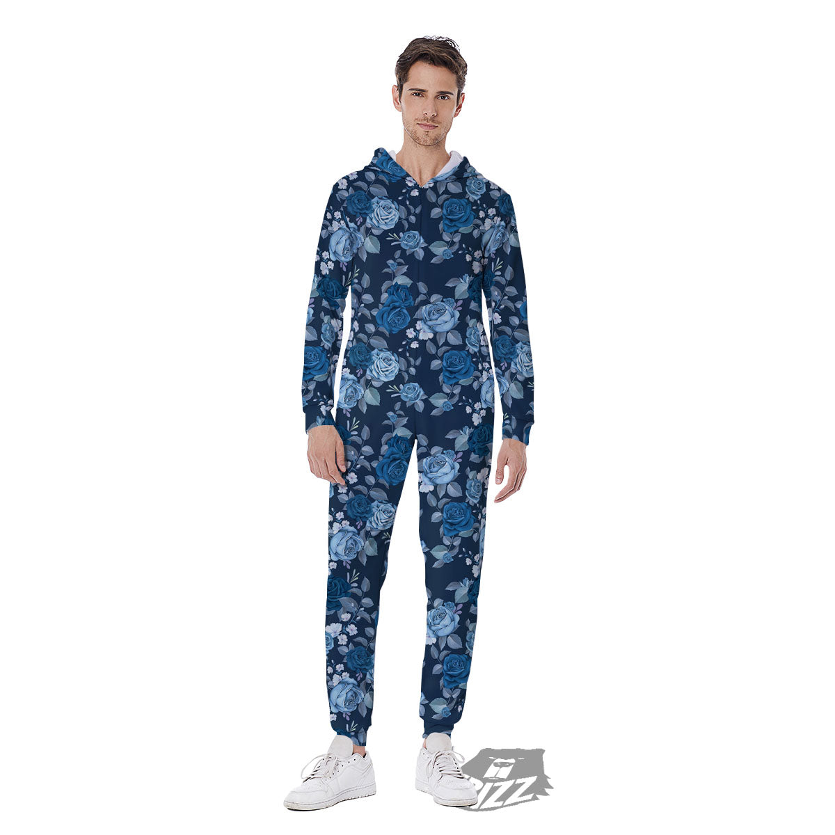 Floral Flower Blue Rose Print Pattern Men's Jumpsuit-grizzshop