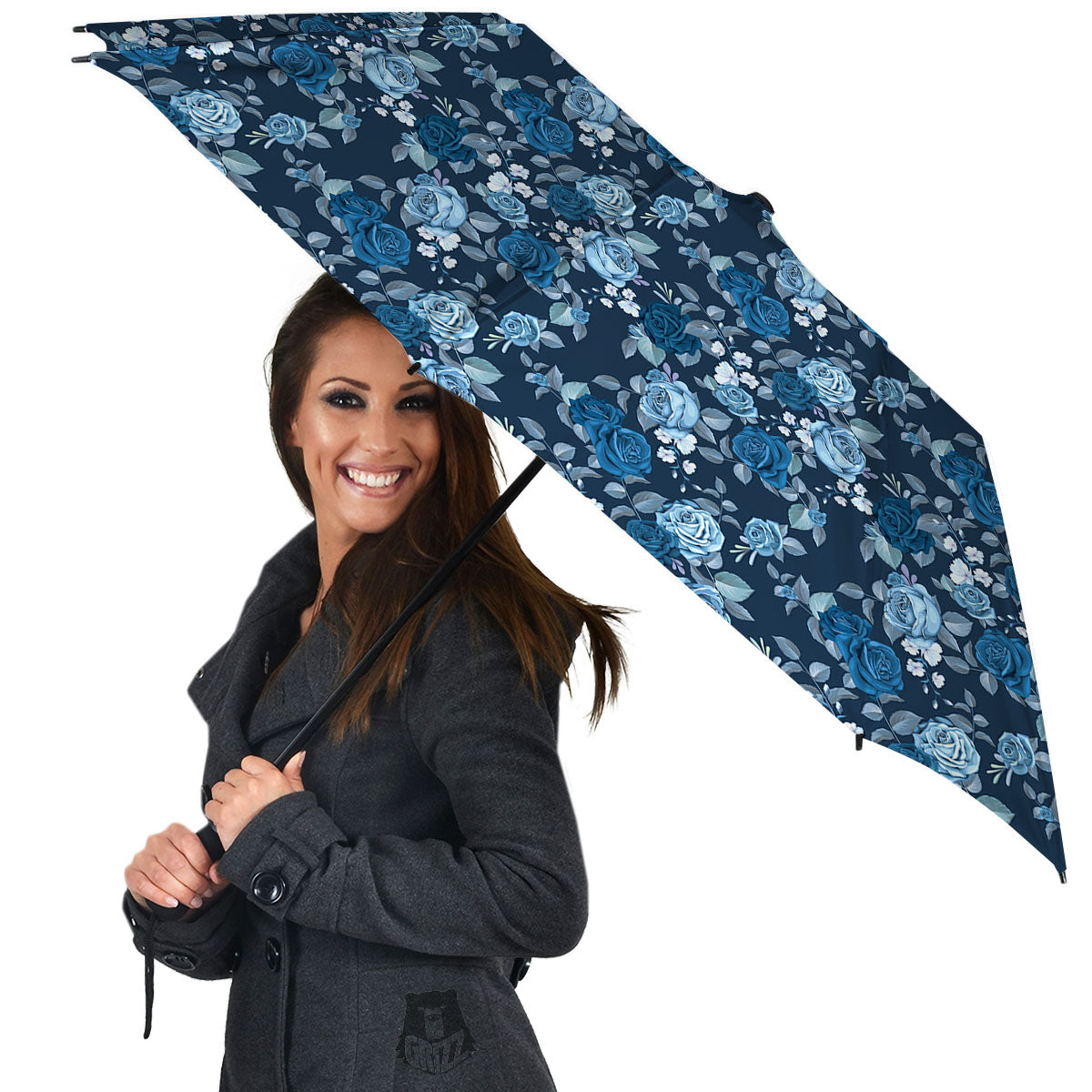 Floral Flower Blue Rose Print Pattern Umbrella-grizzshop