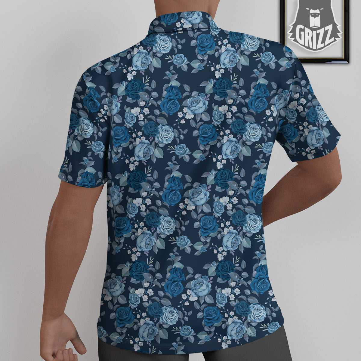 Floral Flower Blue Rose Print Pattern Untucked Shirts-grizzshop