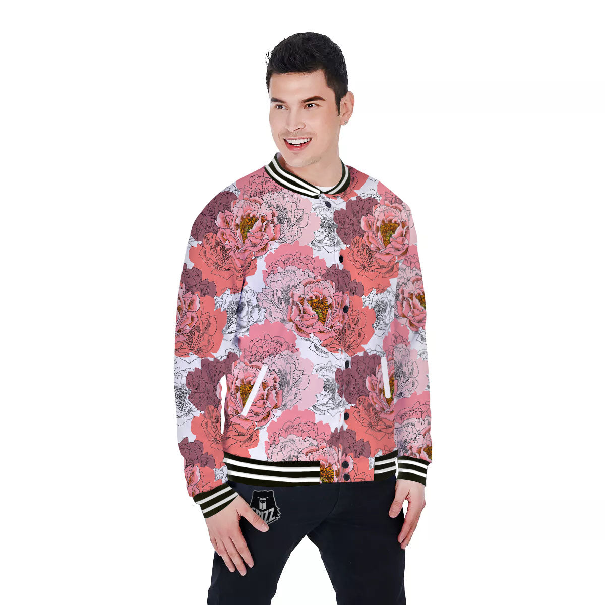 Floral Flower Pink Peony Print Pattern Baseball Jacket-grizzshop
