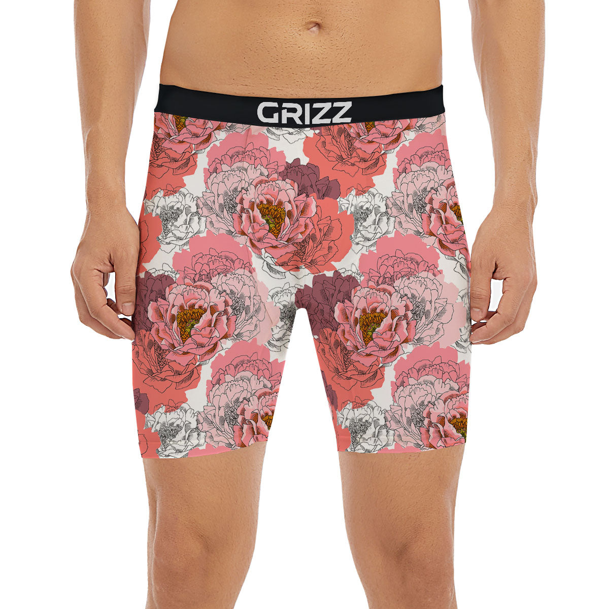 Floral Flower Pink Peony Print Pattern Boxer Briefs-grizzshop
