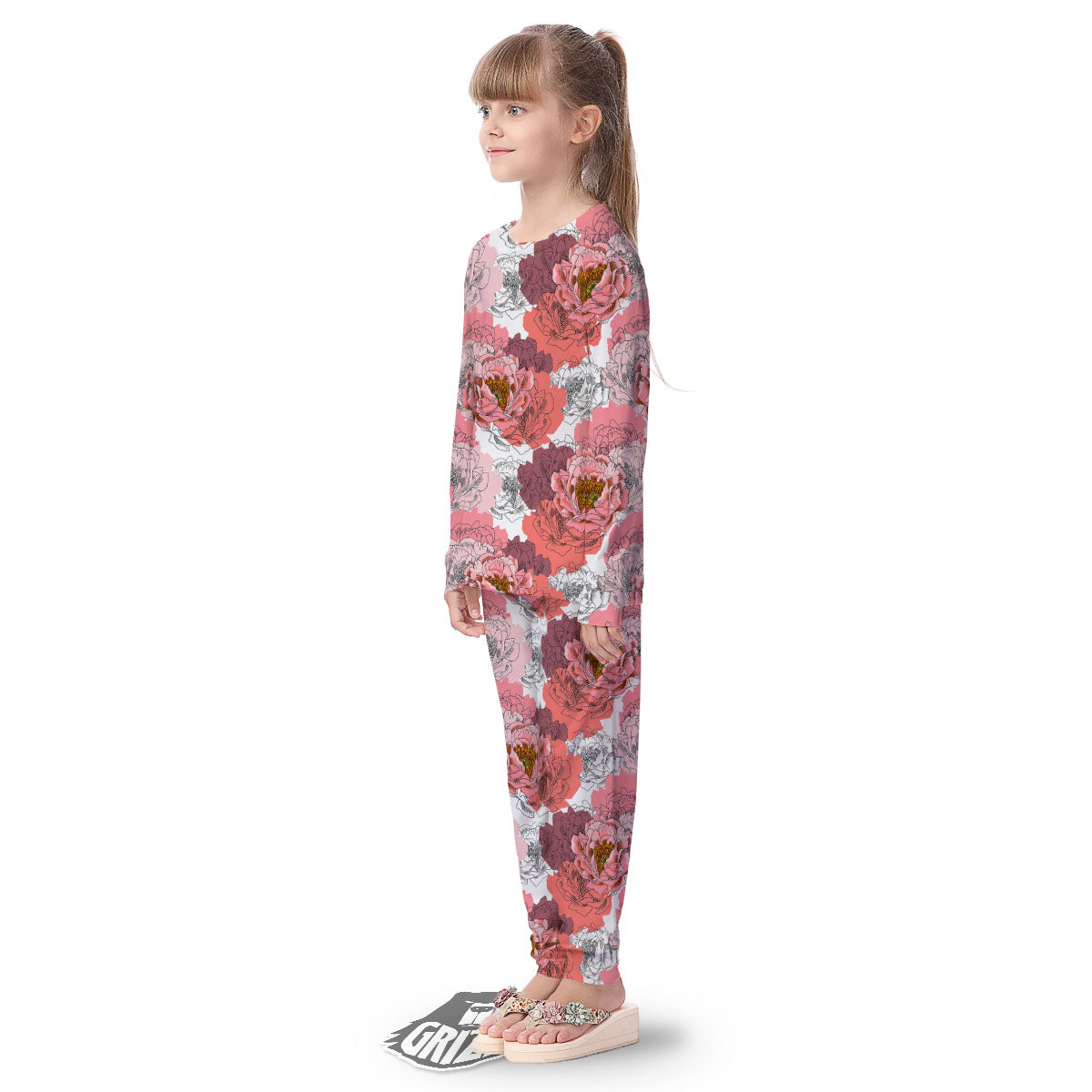 Floral Flower Pink Peony Print Pattern Kid's Pajamas-grizzshop