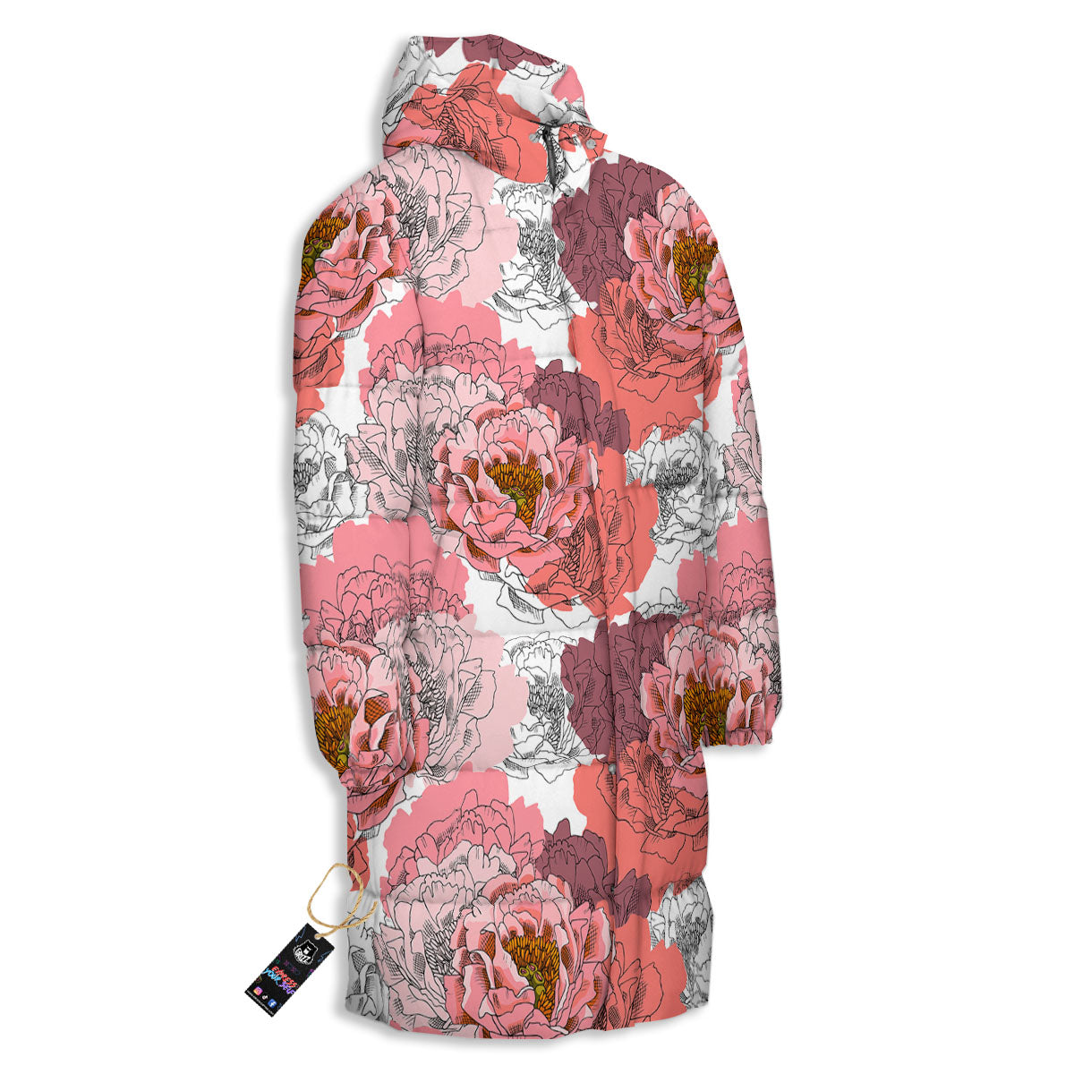 Floral Flower Pink Peony Print Pattern Long Down Jacket-grizzshop