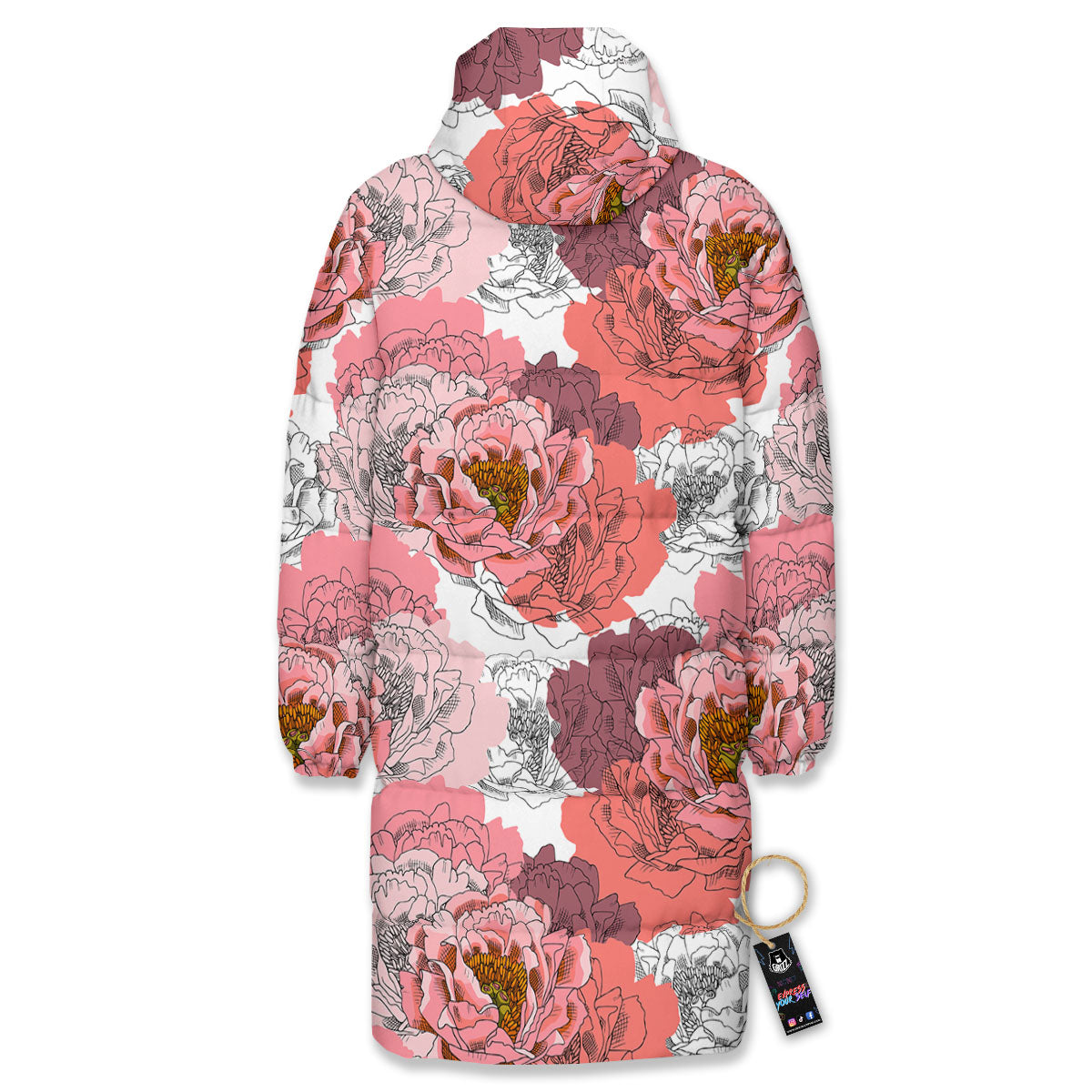 Floral Flower Pink Peony Print Pattern Long Down Jacket-grizzshop