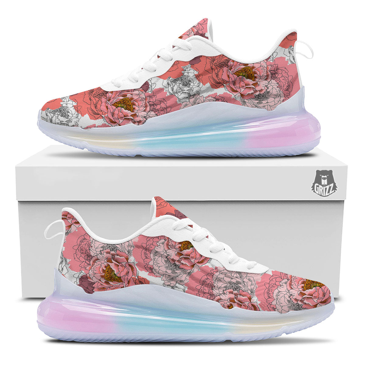 Floral Flower Pink Peony Print Pattern Running Sneakers-grizzshop