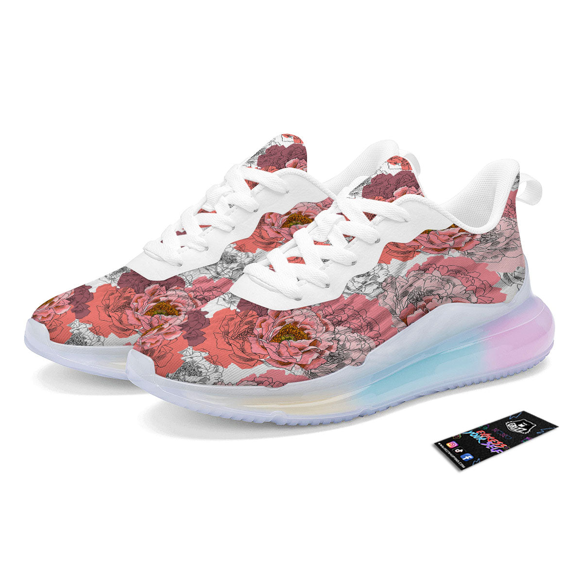 Floral Flower Pink Peony Print Pattern Running Sneakers-grizzshop