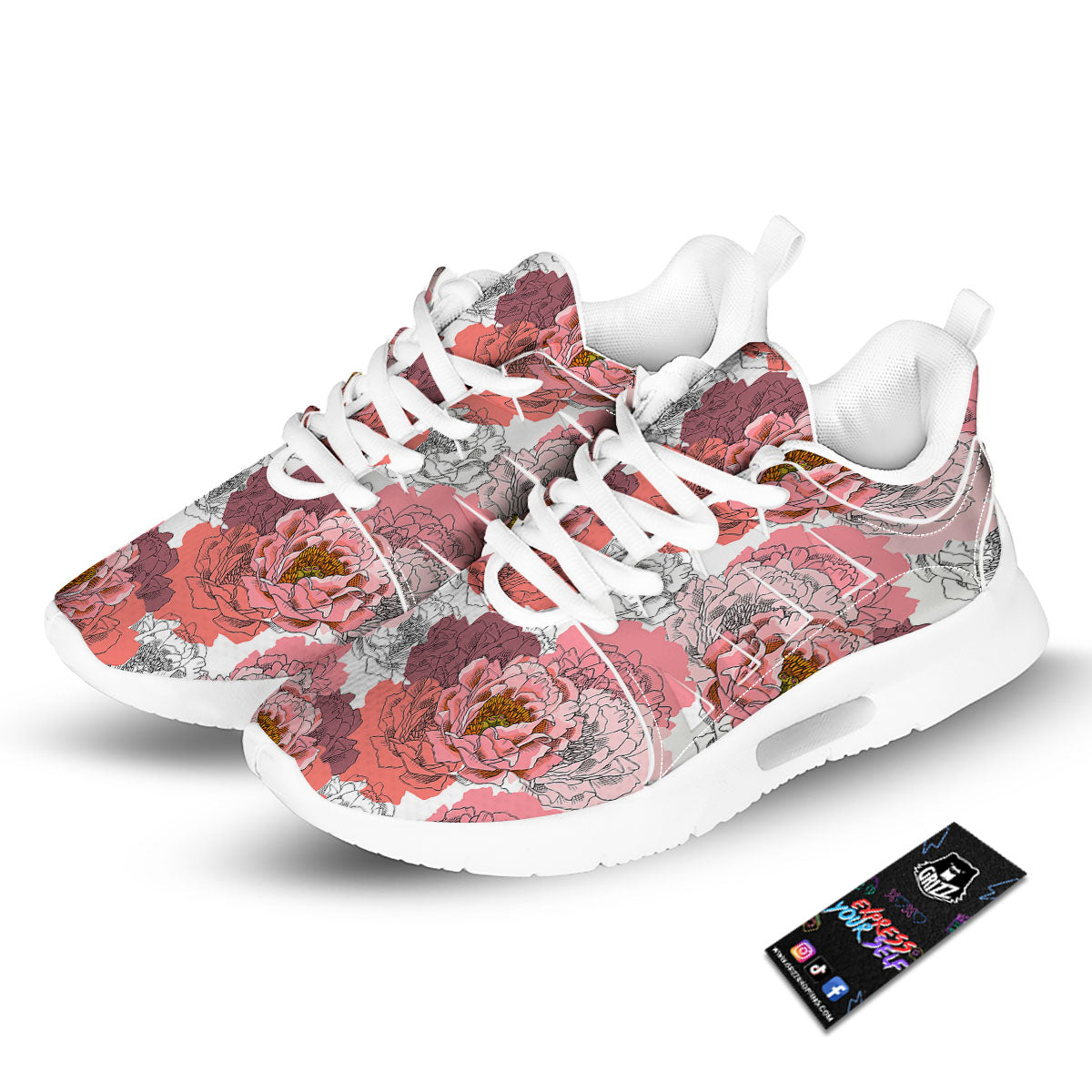 Floral Flower Pink Peony Print Pattern Tennis Shoes-grizzshop