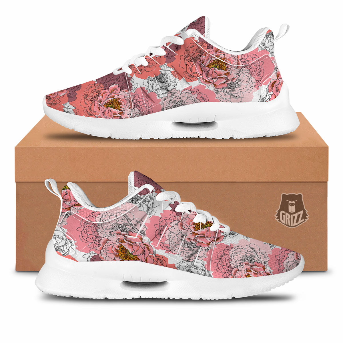 Floral Flower Pink Peony Print Pattern Tennis Shoes-grizzshop