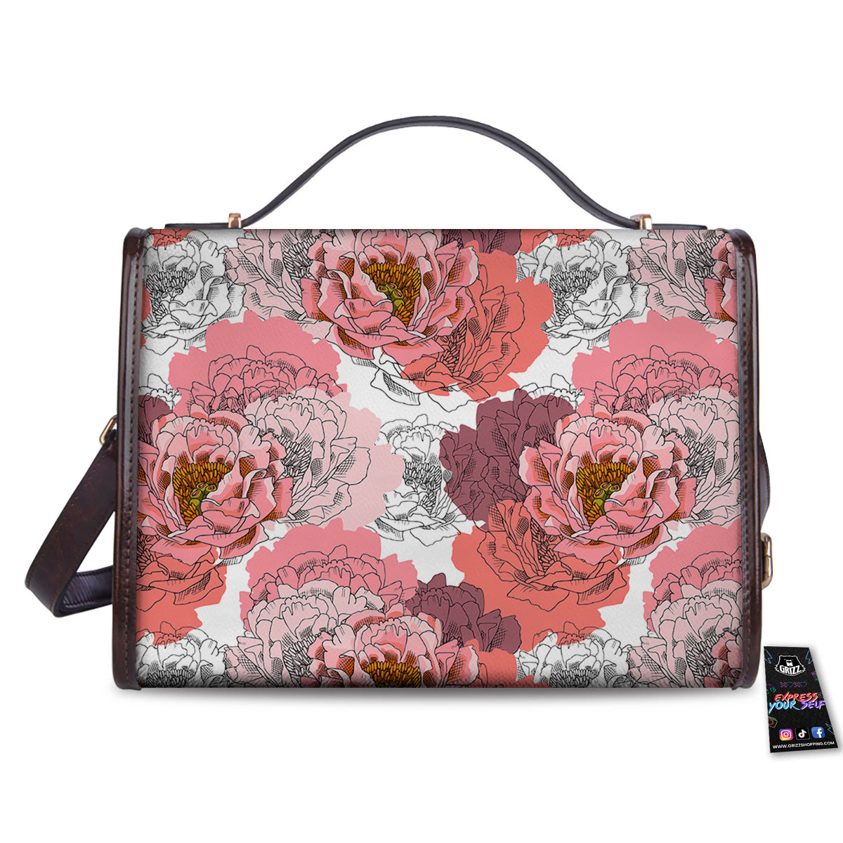 Floral Flower Pink Peony Print Pattern Women's Satchel Bag-grizzshop