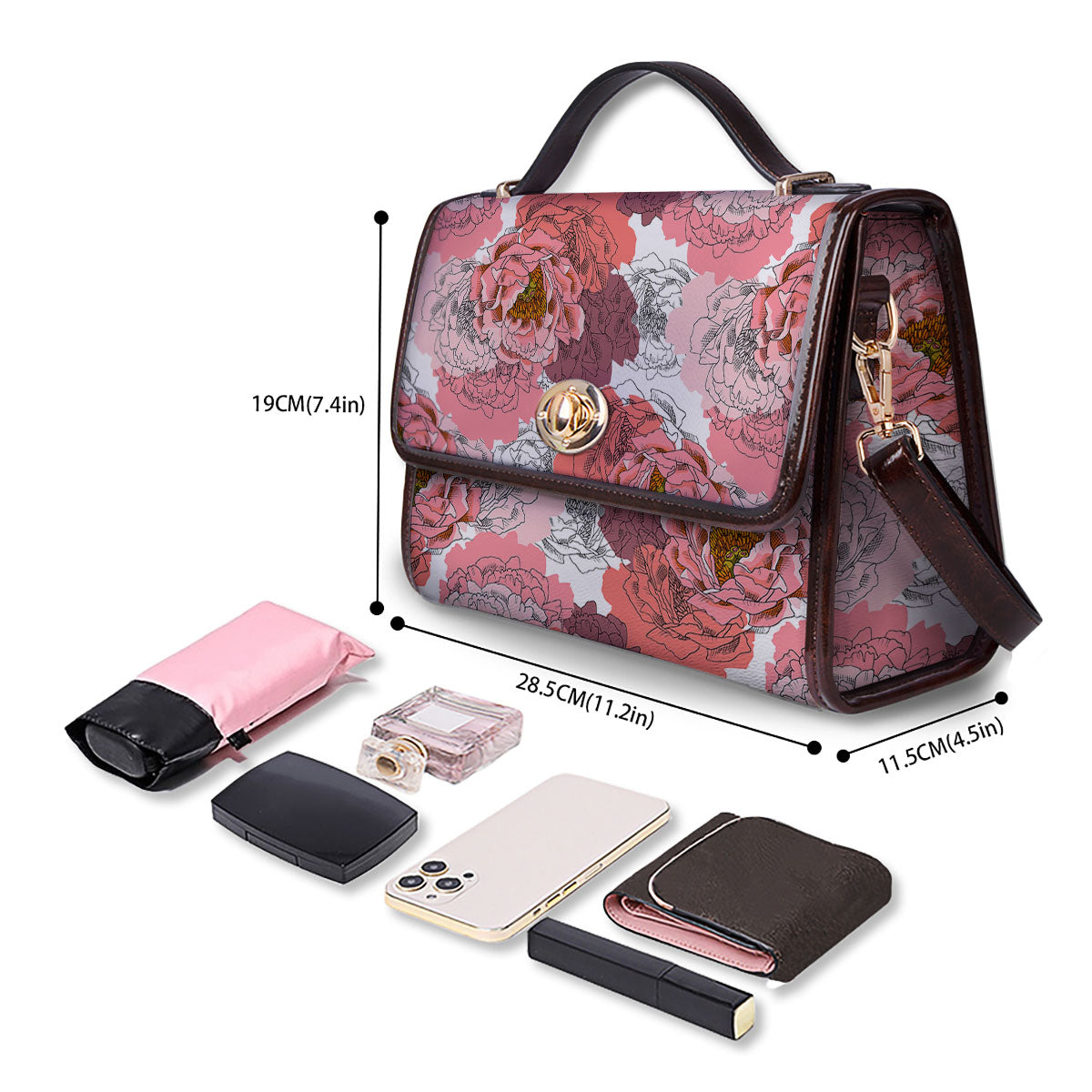 Floral Flower Pink Peony Print Pattern Women's Satchel Bag-grizzshop